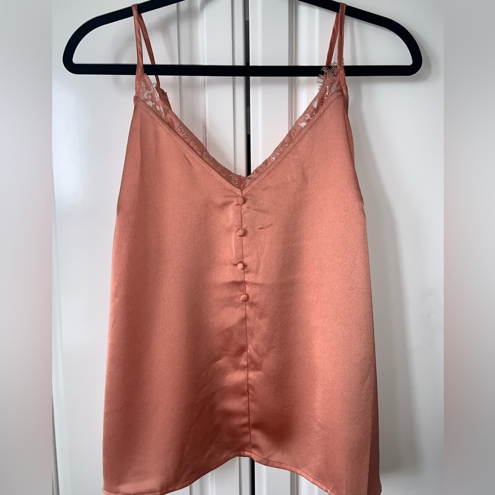 NWT AdoreMe | Orange Satin Lace Trim Cami | L
